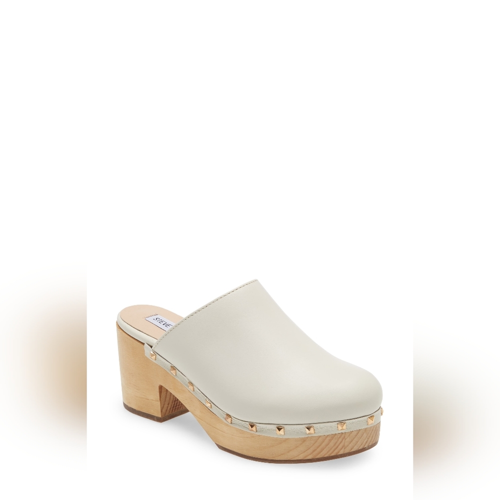 Steve Madden Women's Brooklyn Wooden Platform Clogs - Bone Leather